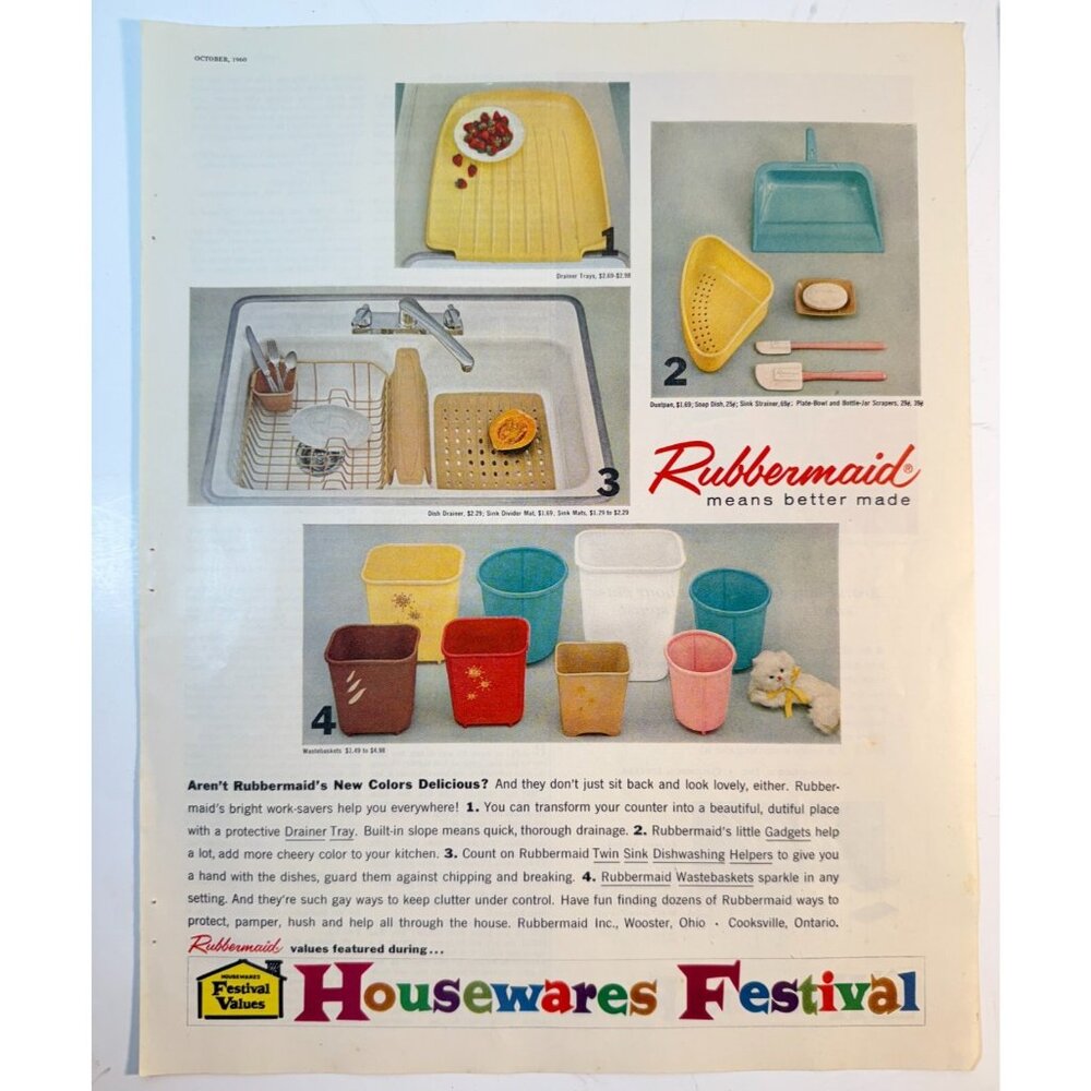 Vintage 1960 Rubbermaid Storage Houseware Festival MCM Advertisement Print Ad